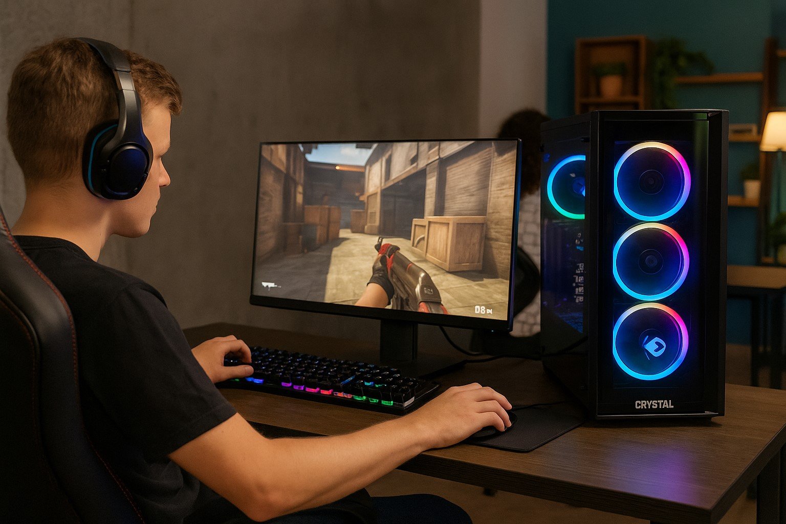 PC Gamer Crystal Aquário AMD Ryzen 5500 RX570